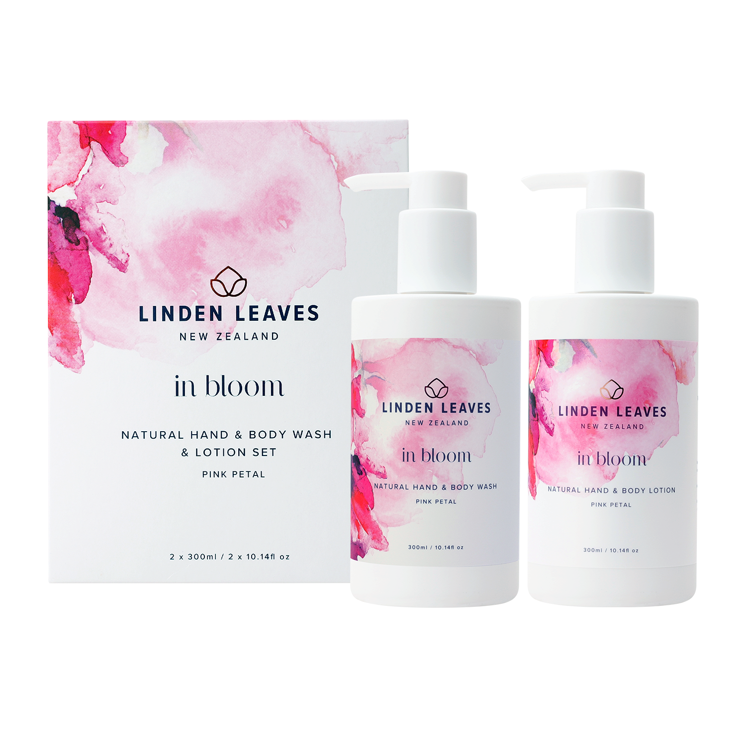 Linden Leaves In Bloom &quot;Pink Petal&quot; Hand &amp; Body Wash &amp; Lotion Set