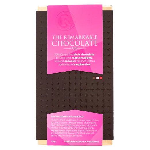 The Remarkable Chocolate Co. 70% Dark Choc, Marshmallow, Coconut &amp; Raspberry