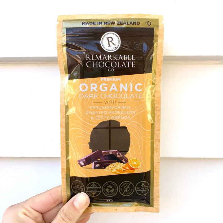 The Remarkable Chocolate Co. Organic 56% Dark Orange &amp; Hazelnut 80g