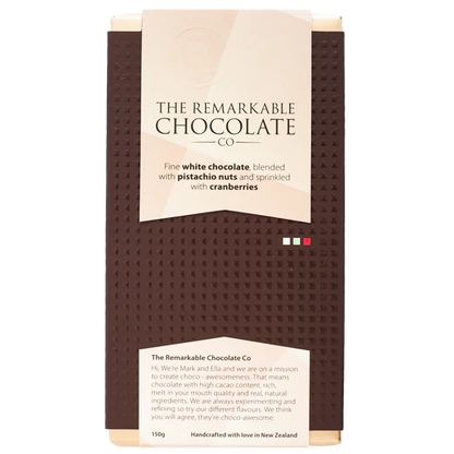 The Remarkable Chocolate Co. White 28% Pistachio &amp; Cranberry 150g